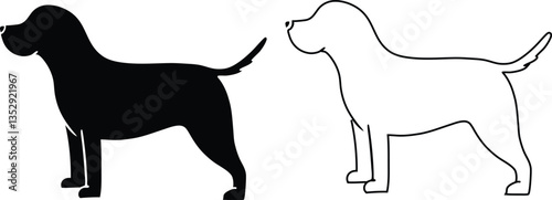Simple black and white dog silhouette pair for design