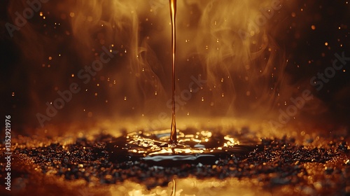 Obraz na płótnie Hot liquid pouring, steam, dark background. w salonie