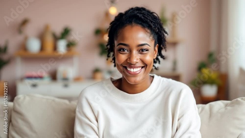 Portrait of a Smiling Woman at Home
