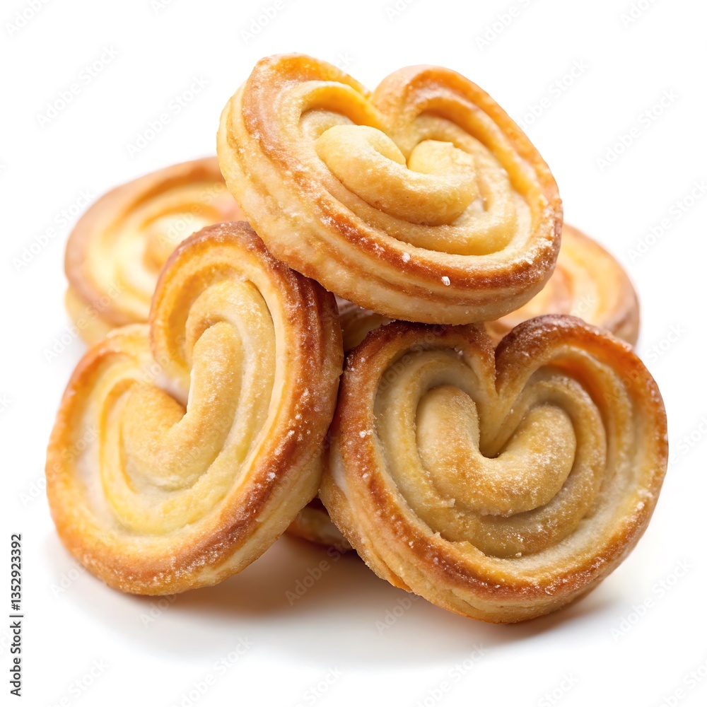 Fototapeta premium Golden Palmier Puff Pastry Cookies isolated on white background