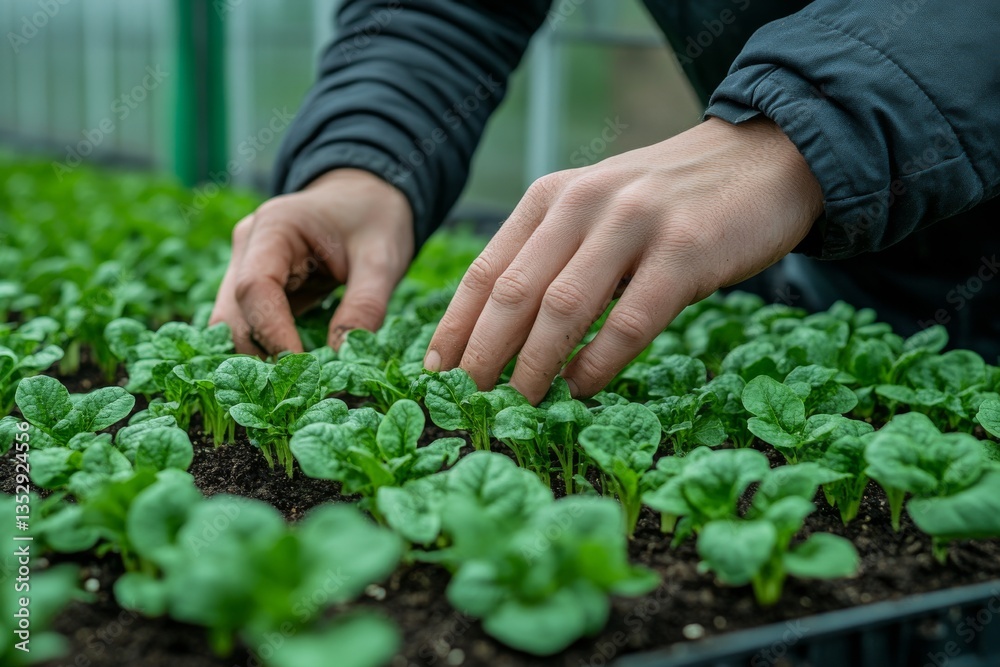 Hands planting new seedlings in rich soil. Generative AI Hands planting new seedlings in rich soil. Generative AI