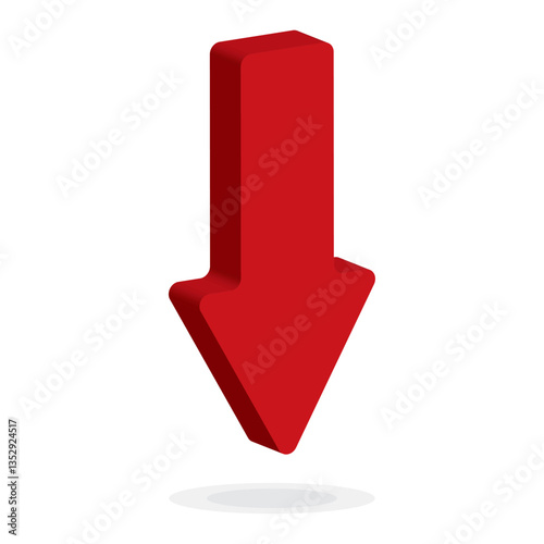 Red 3d arrow going down stock icon on white background. Bankruptcy, financial market crash icon for your web site design, logo, app, UI. graph chart downtrend symbol.chart going down sign.
