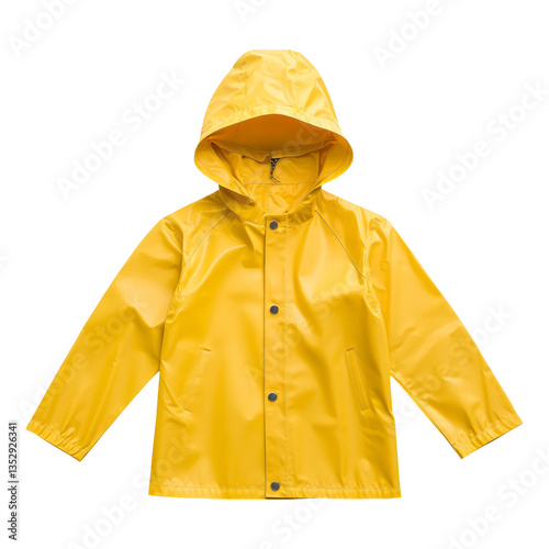 Bright Yellow Rain Jacket Isolated on Transparent Background photo
