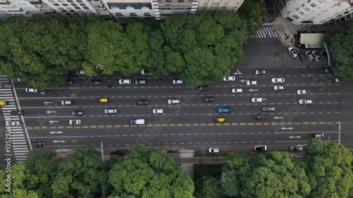 Wallpaper Mural Aerial view of the intersection of Del Libertador Avenue and Coronel Díaz in Buenos Aires, Argentina. The image captures the dynamic movement of vehicles surrounded by lush green trees. Torontodigital.ca