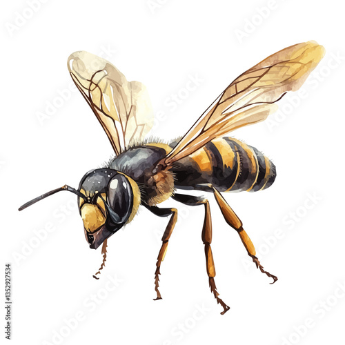 Hornet, watercolor vector, isolated on a white background.