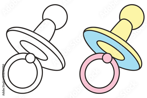 Pacifier Clip Art, Outline & Colorful, Baby Nipple, Infant, Simple Design, Minimalist