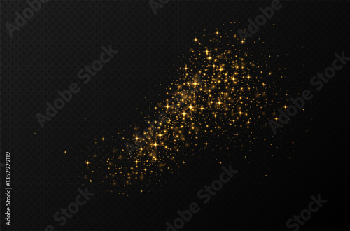 Obraz na płótnie Golden sparkling stars, shiny particles light effect, transparent flying stardust texture, abstract twinkle Christmas decoration. Vector illustration. w salonie