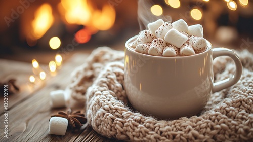 Obraz na płótnie Cozy hot cocoa with marshmallows by fireplace. (1) w salonie