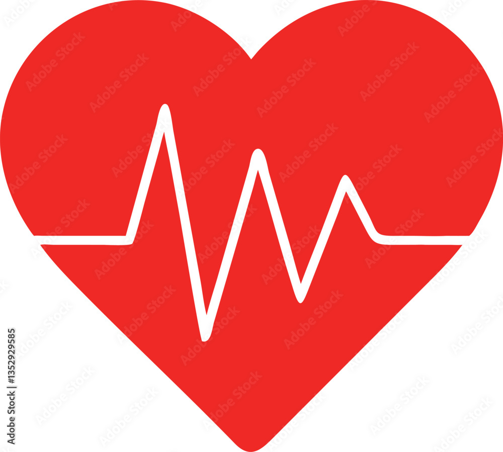 Red Heart Icon with Heartbeat Sign – Vector Illustration Red Heart Icon with Heartbeat Sign – Vector Illustration