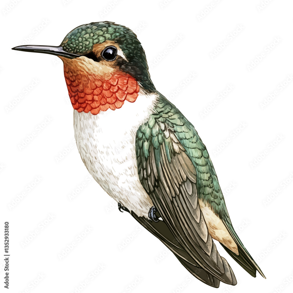 Fototapeta A watercolor vector painting of a hummingbird, isolated on a white background. Hummingbird vector.

