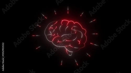 Glowing neon Brain icon isolated on black background. HD Video motion graphic animation neon 4 k video animation.
