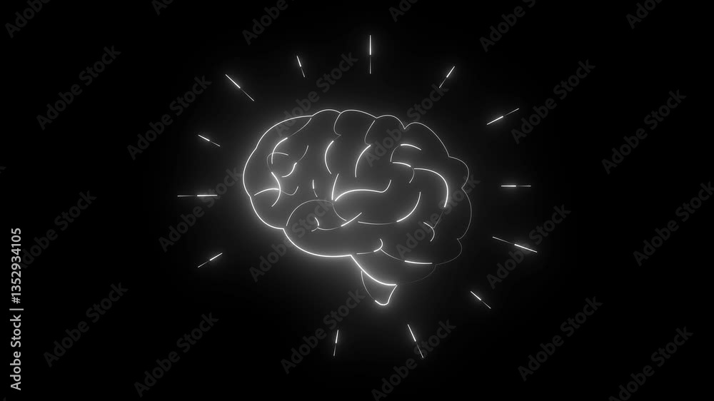 Glowing neon Brain icon isolated on black background. HD Video motion graphic animation neon 4 k video animation.