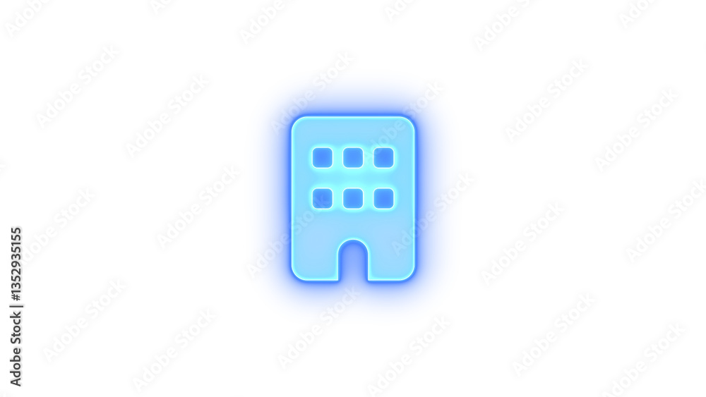 Building icon glowing neon on transparent background Building icon glowing neon on transparent background