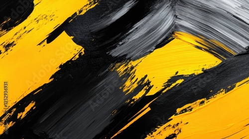 Abstract Yellow Black Grey Brushstrokes Painting photo