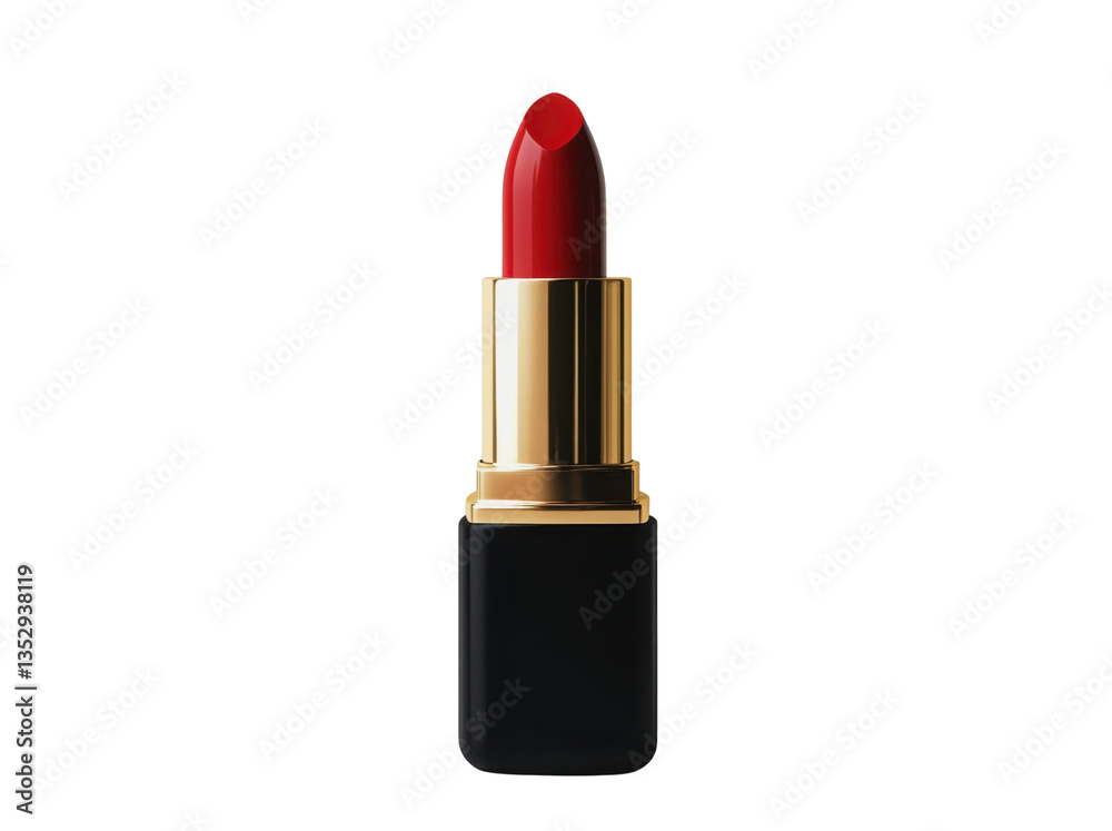 Obraz premium Elegant red lipstick with gold accents on a black case centered on a transparent background