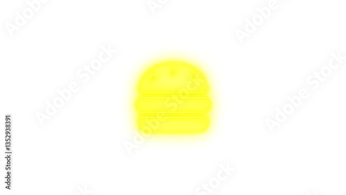 Burger icon yellow color glowing neon on transparent background