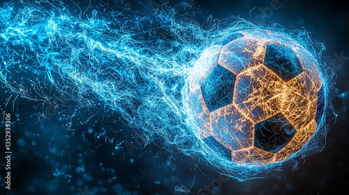 Obraz na płótnie Energetic soccer ball with glowing trails. w salonie