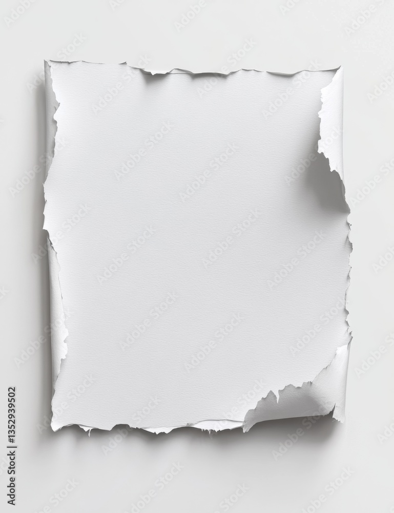 White paper ripped square frame, blank space, studio backdrop White paper ripped square frame, blank space, studio backdrop