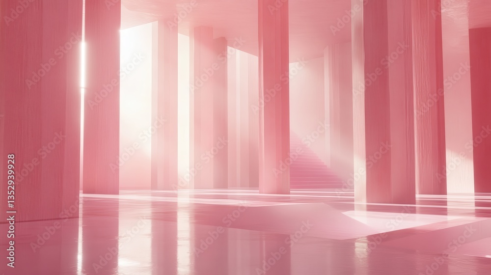 Pink Palace Sunlit Columns in a Modern Interior. Pink Palace Sunlit Columns in a Modern Interior.