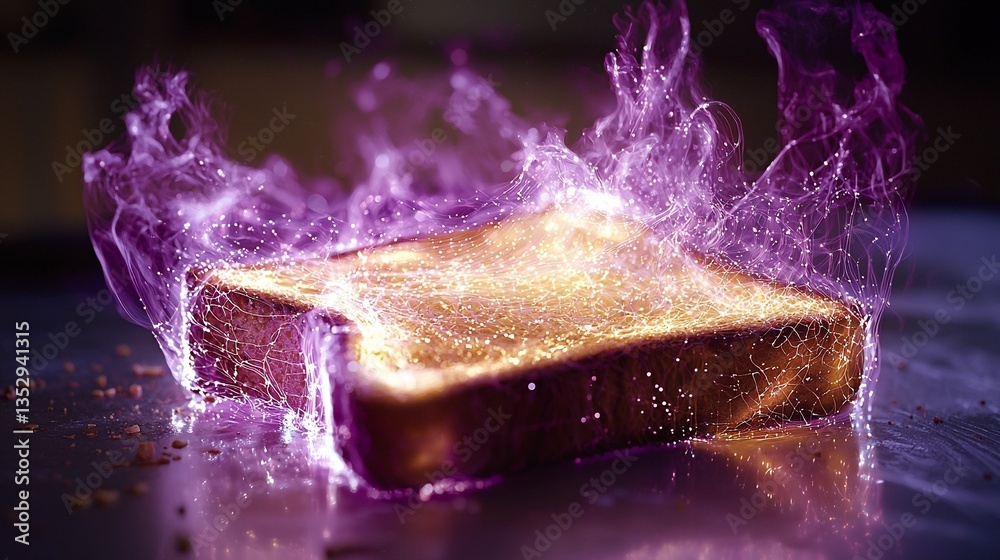 Glowing toast with purple energy sparks.
