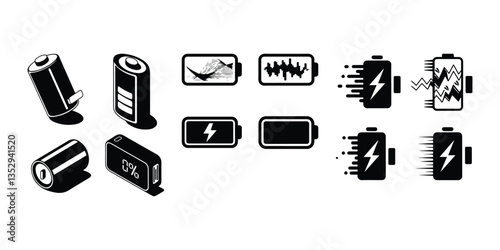 PBattery charge icon vector. indicator battery illustration symbol. accumulator logo. Charging icon. Battery charge vector set. Charging empty battery to full sign. Low power level Battery Icon Set Ve