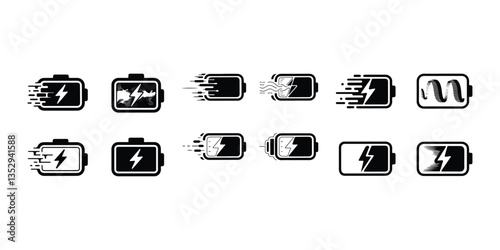 PBattery charge icon vector. indicator battery illustration symbol. accumulator logo. Charging icon. Battery charge vector set. Charging empty battery to full sign. Low power level Battery Icon Set Ve