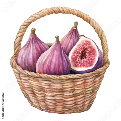A watercolor vector painting of an Indian fig basket, isolated on a white background. Indian fig basket vector.

