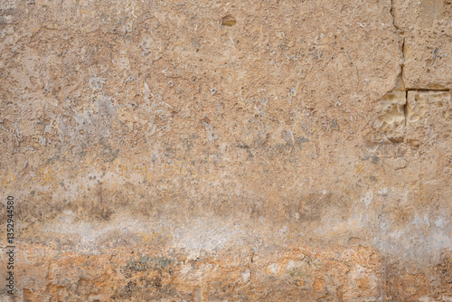 Fototapeta Naklejka Na Ścianę i Meble -  Processed collage of ancient yellow block wall texture. Background for banner, backdrop or texture for 3D mapping.A rectangular slab of light sandstone against the background of stone fragments as the