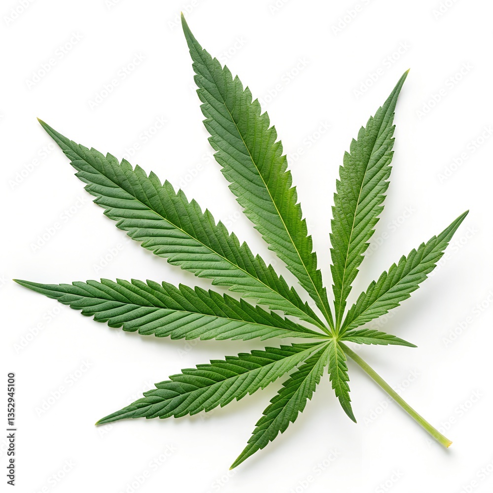 Photorealistic Botanical Illustration of a Cannabis Leaf Photorealistic Botanical Illustration of a Cannabis Leaf