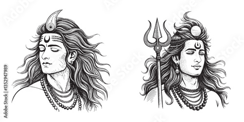 Indian God Lord SHIVA head silhouette vector art illustration