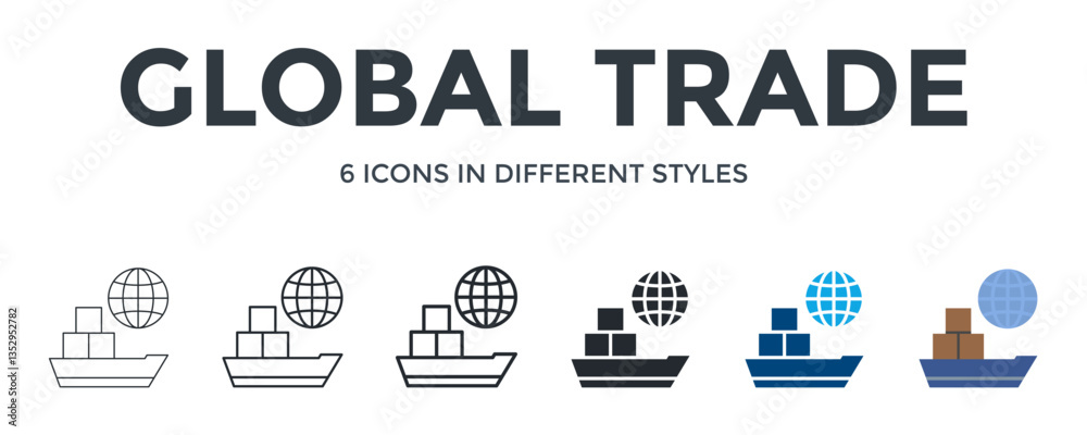Global Trade Icon In Different Style Vector Illustration. Designed In Thin Line, Regular Line, Bold Line, Glyph, Color Fill, And Flat Style Can Be Used For Web Global Trade Icon In Different Style Vector Illustration. Designed In Thin Line, Regular Line, Bold Line, Glyph, Color Fill, And Flat Style Can Be Used For Web