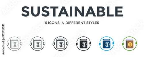 Sustainable  Icon In Different Style Vector Illustration. Designed In Thin Line, Regular Line, Bold Line, Glyph, Color Fill, And Flat Style Can Be Used For Web