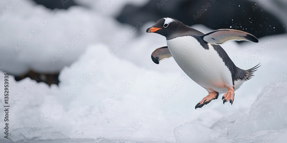 Obraz premium Group of penguins in snow Arctic environment. World penguin day