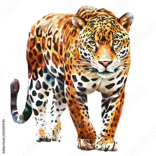 A watercolor vector painting of a jaguar, isolated on a white background. Jaguar vector.

