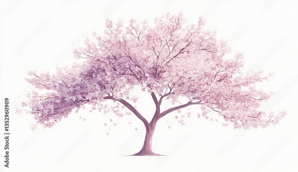Fototapeta premium Blooming cherry tree, soft pink hues, delicate petals