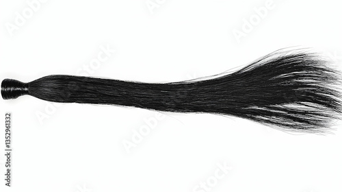Black horsehair tail isolated on white background, perfect for crafting or artistic projects