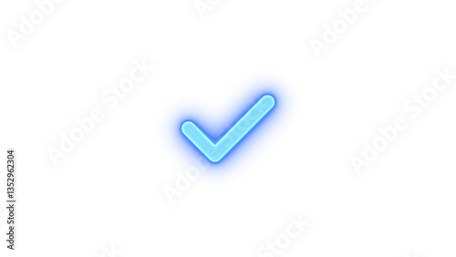 Check icon blue color glowing neon on black background