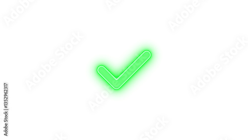 Check icon green color glowing neon on black background