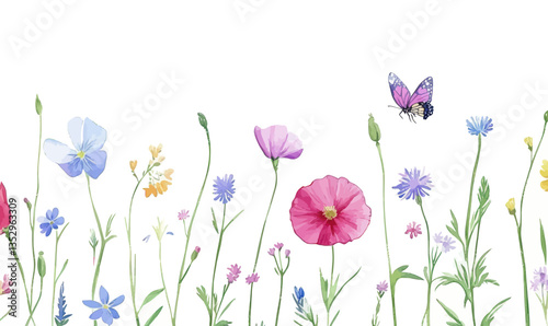 Vibrant Summer Wildflowers and Butterfly Vector Art for Seasonal Designs