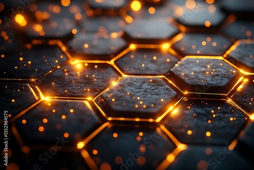 Glowing Orange Hexagonal Network Abstract Technology Background