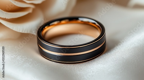 Elegant black tungsten wedding ring with gold high resolution picture