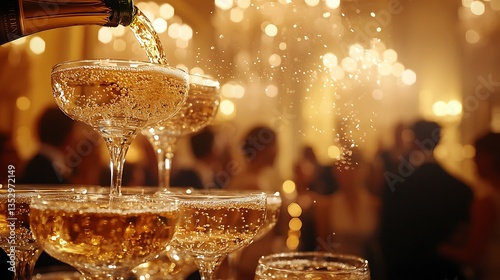 Elegant champagne tower at luxury event high resolution picture