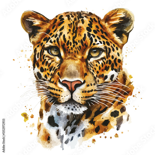 A watercolor vector painting of a leopard, isolated on a white background. Leopard vector.

