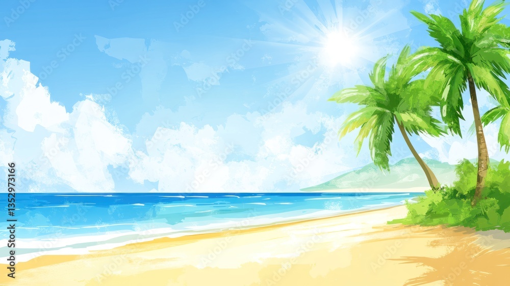 Obraz premium Tropical beach sunny day landscape, ocean view, summer vacation banner