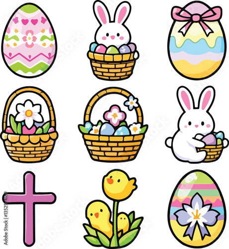 Easter Sunday elements vector silhouette