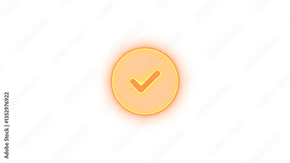 Circle check icon glowing neon on black background Circle check icon glowing neon on black background