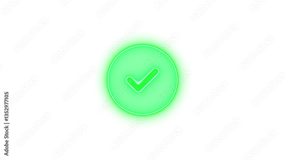 Circle check icon glowing neon on black background Circle check icon glowing neon on black background