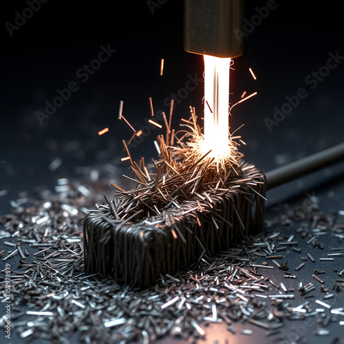 electromagnet attracting metallic shavings, forming an intricate structure