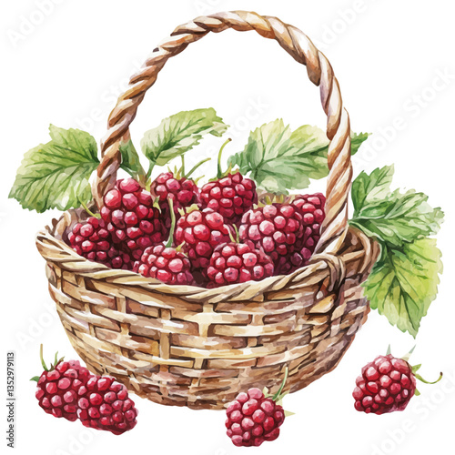 watercolor of Loganberry Basket, isolated on a white background.