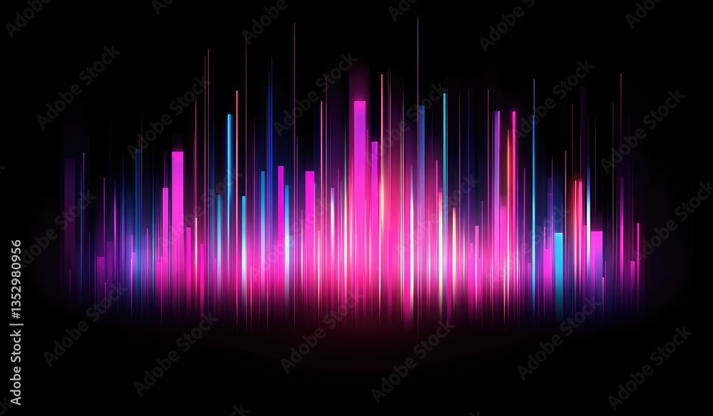 Vibrant, dynamic, vertical light bars on a black background